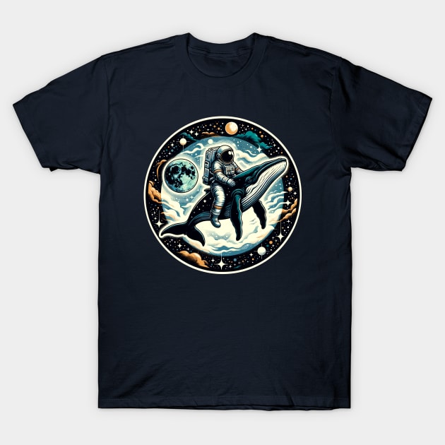 An astronaut riding a whale in outer space T-Shirt by Art_Boys